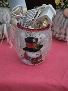 Stony Creek Decorative Lighted Glass Joyful Snowman 3" Votive. NEW WITHOUT TAGS
